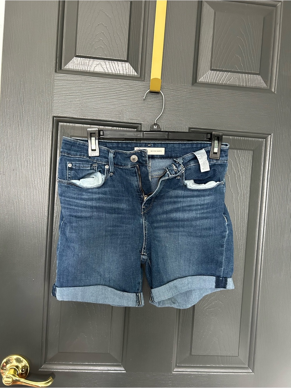 Signature by Levi Strauss Distressed Rolled Hem Denim Shorts - Dark Blue